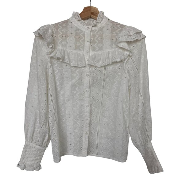 En Saison Boho Eyelet Button Up Blouse - Picture 1 of 2